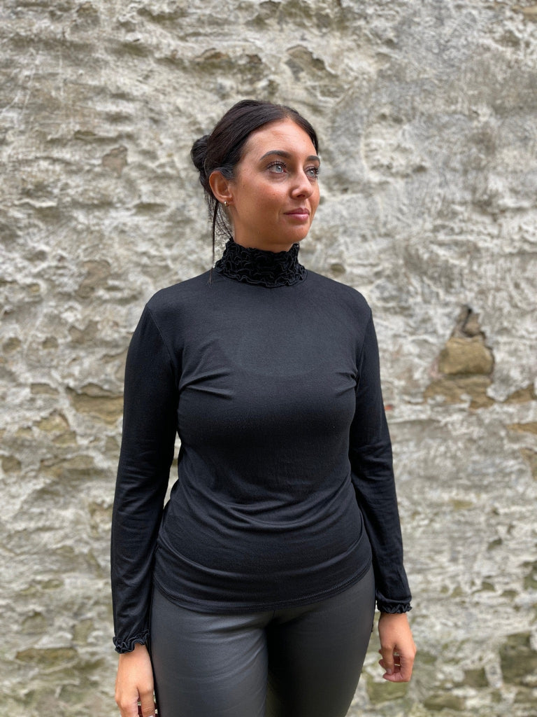 Ruffle Polo Neck Essential  Layering Top Be You Lifestyle Boutique One Size / Black