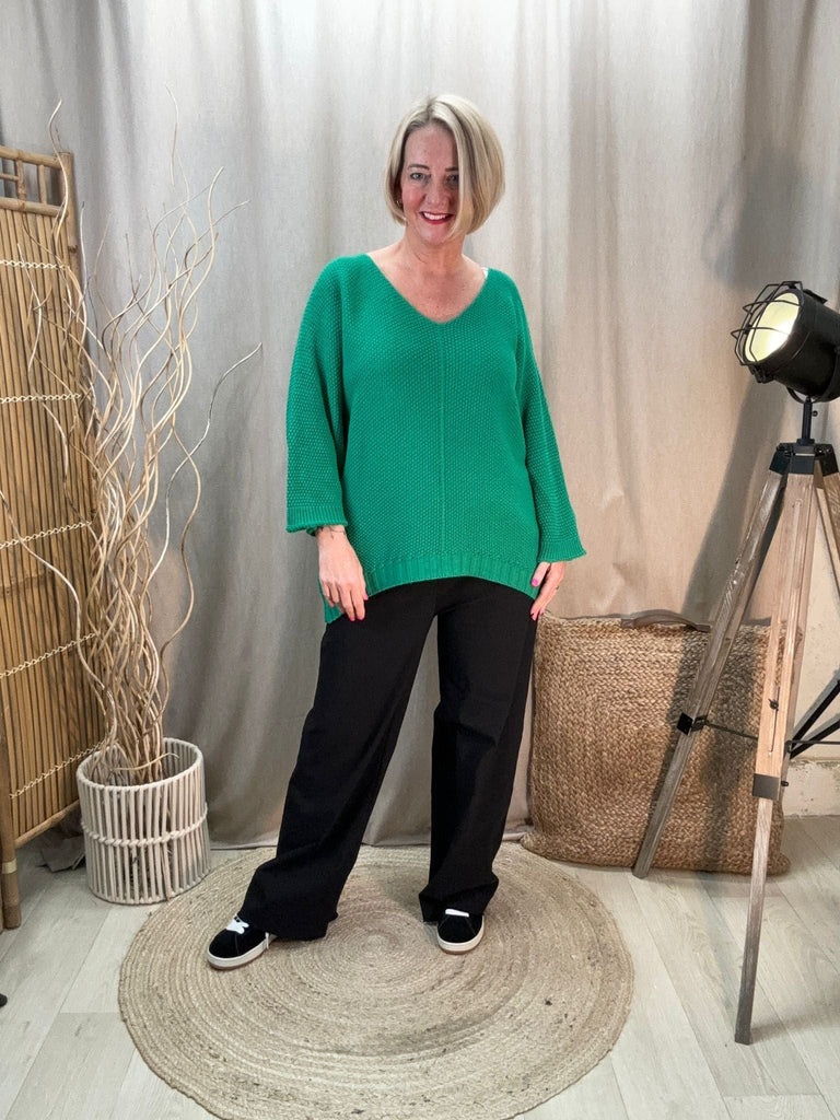 Seam Front Textured V Neck Knit Batwing Jumper Be You Lifestyle Boutique One Size / Green