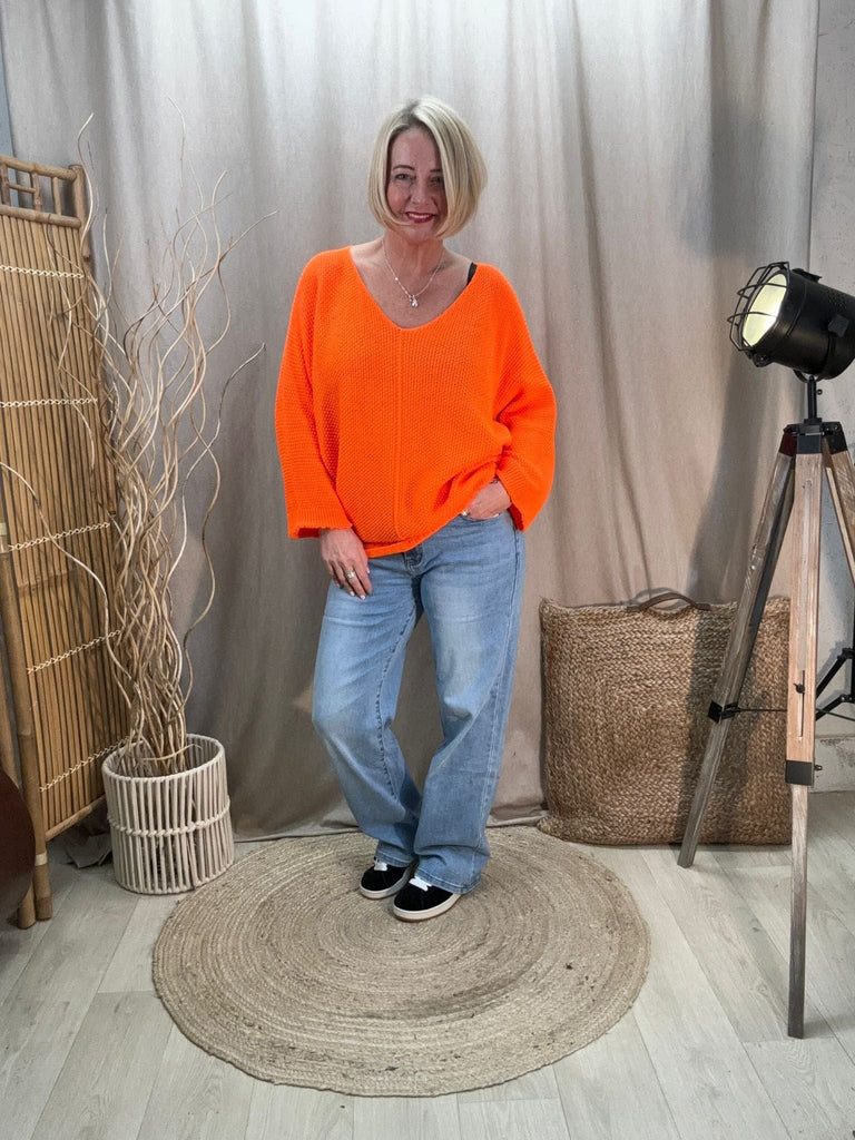 Seam Front Textured V Neck Knit Batwing Jumper Be You Lifestyle Boutique One Size / Orange