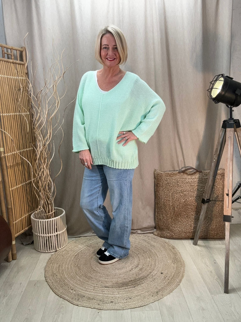Seam Front Textured V Neck Knit Batwing Jumper Be You Lifestyle Boutique