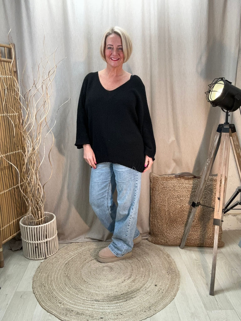 Seam Front Textured V Neck Knit Batwing Jumper Be You Lifestyle Boutique