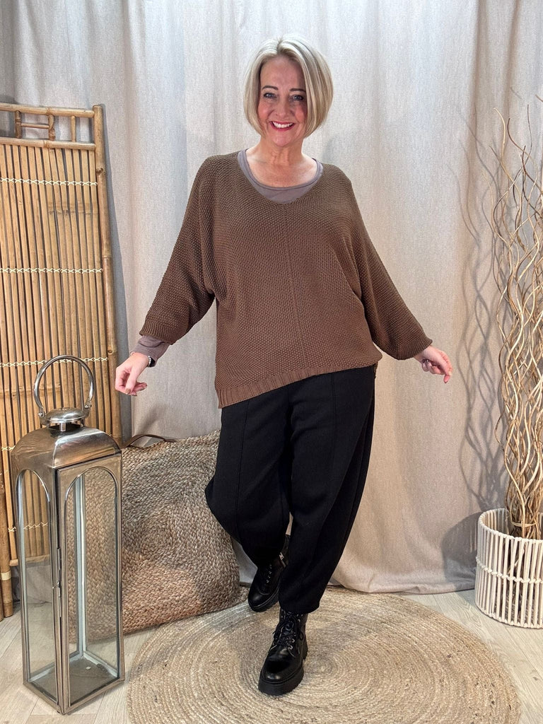 Seam Front Textured V Neck Knit Batwing Jumper Be You Lifestyle Boutique