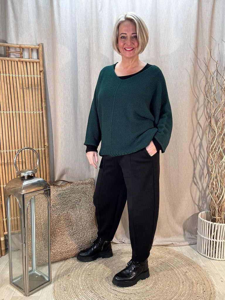 Seam Front Textured V Neck Knit Batwing Jumper Be You Lifestyle Boutique One Size / Bottle Green