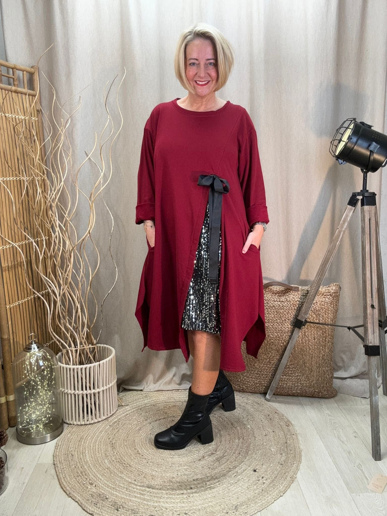 Sequin Bow Swing Tunic Dress Be You Lifestyle Boutique One Size / Burgundy