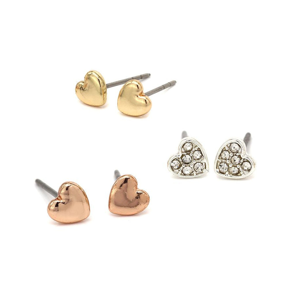 Triple Heart Studs Earrings Set
