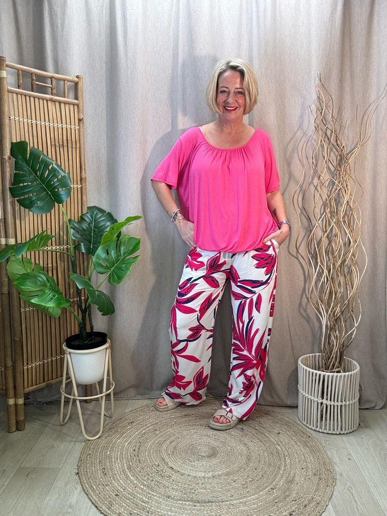Short Sleeved Bubble Hem Top Be You Lifestyle Boutique One Size / Hot Pink