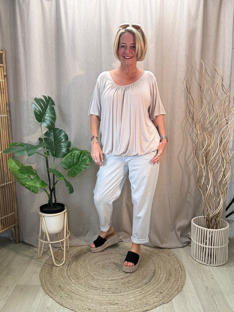 Short Sleeved Bubble Hem Top Be You Lifestyle Boutique One Size / Beige