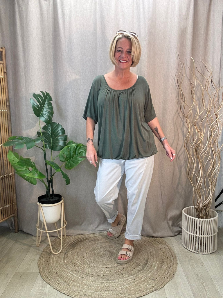Short Sleeved Bubble Hem Top Be You Lifestyle Boutique One Size / Khaki