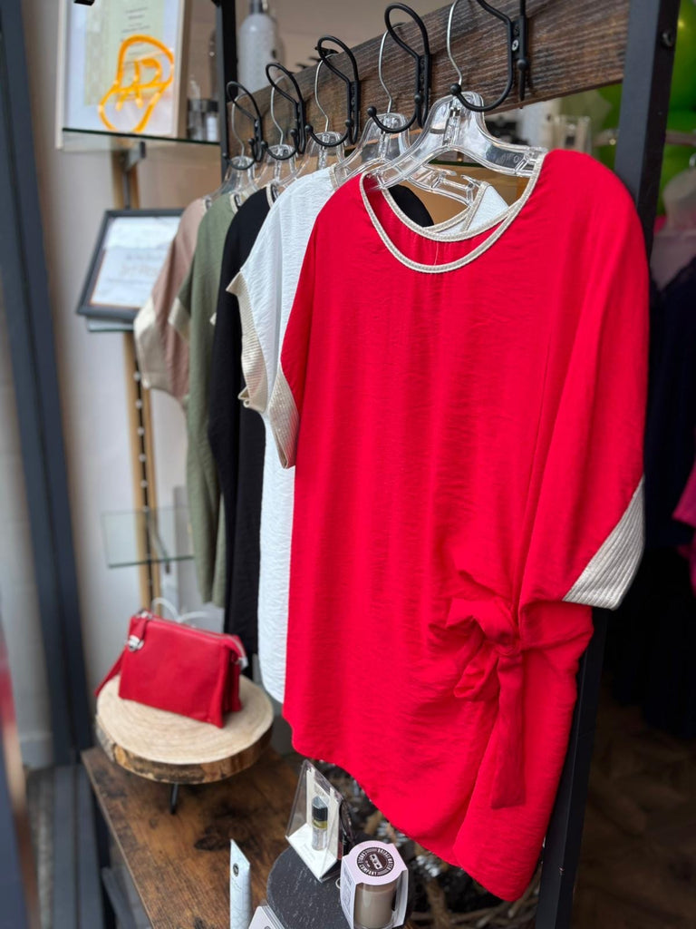 Side Tie Ruched Top With Gold Lurex Trim Be You Lifestyle Boutique