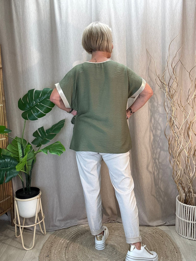 Side Tie Ruched Top With Gold Lurex Trim Be You Lifestyle Boutique