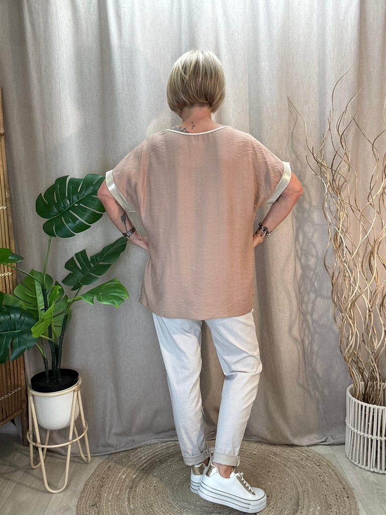 Side Tie Ruched Top With Gold Lurex Trim Be You Lifestyle Boutique