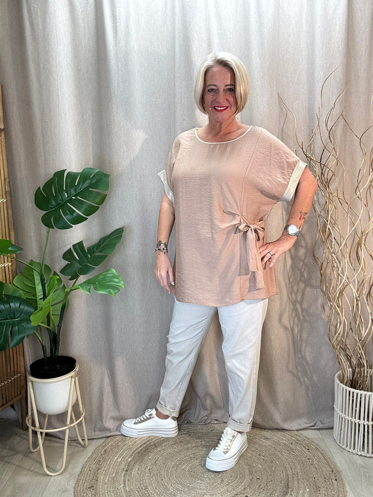 Side Tie Ruched Top With Gold Lurex Trim Be You Lifestyle Boutique