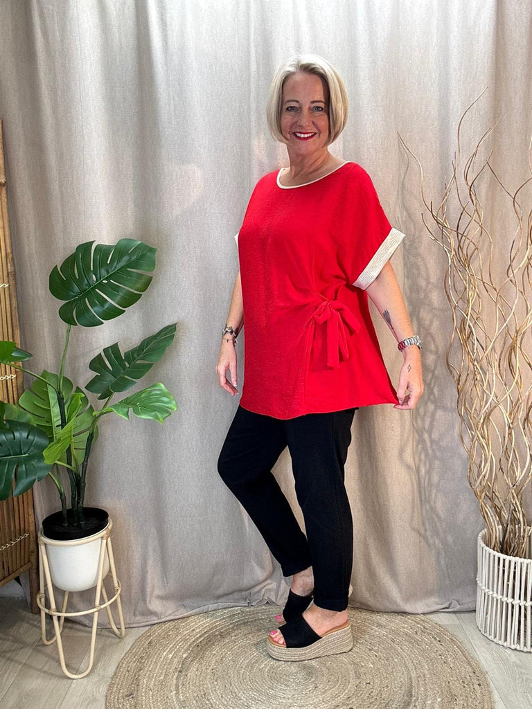 Side Tie Ruched Top With Gold Lurex Trim Be You Lifestyle Boutique