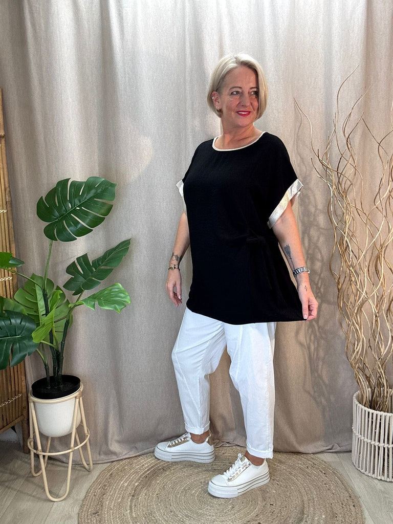 Side Tie Ruched Top With Gold Lurex Trim Be You Lifestyle Boutique