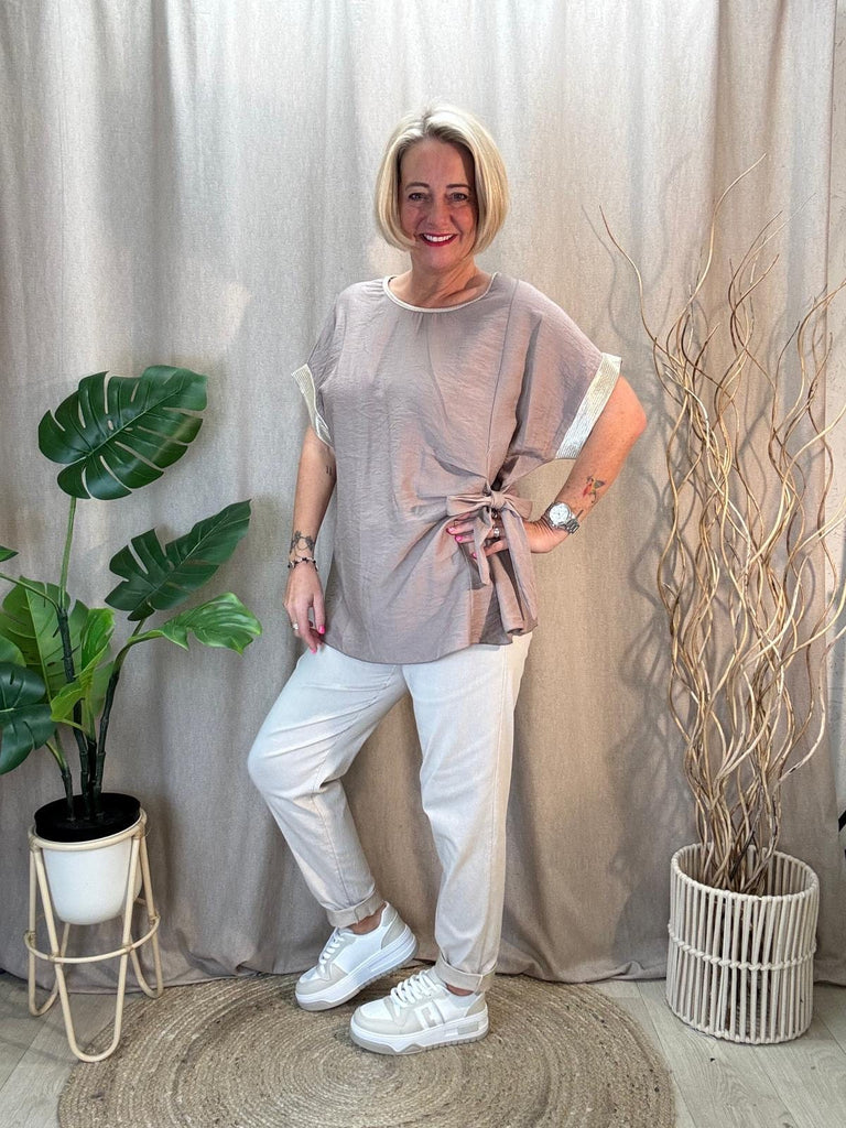 Side Tie Ruched Top With Gold Lurex Trim Be You Lifestyle Boutique