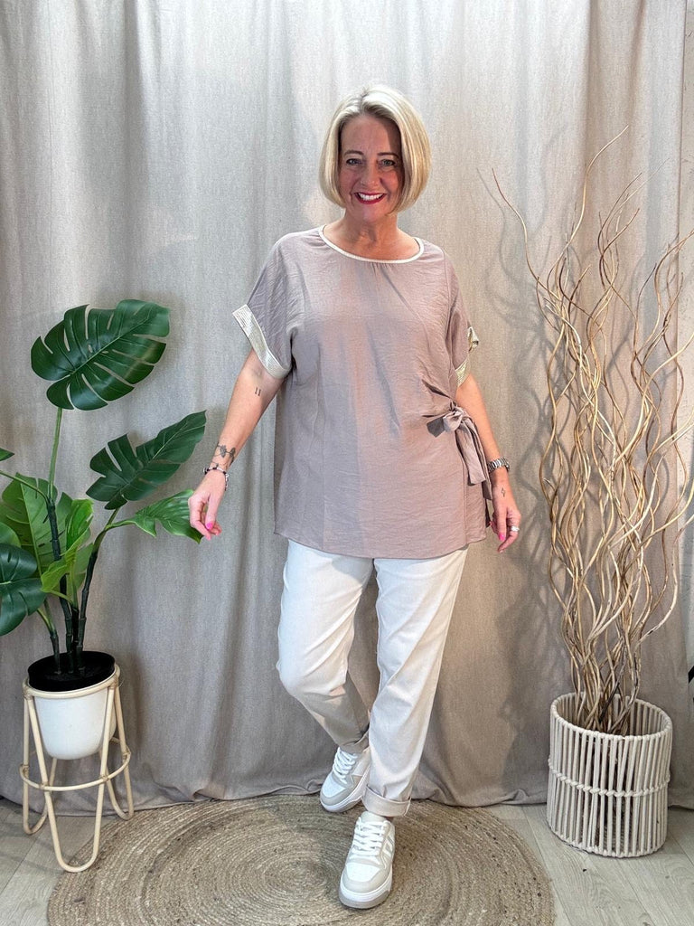 Side Tie Ruched Top With Gold Lurex Trim Be You Lifestyle Boutique