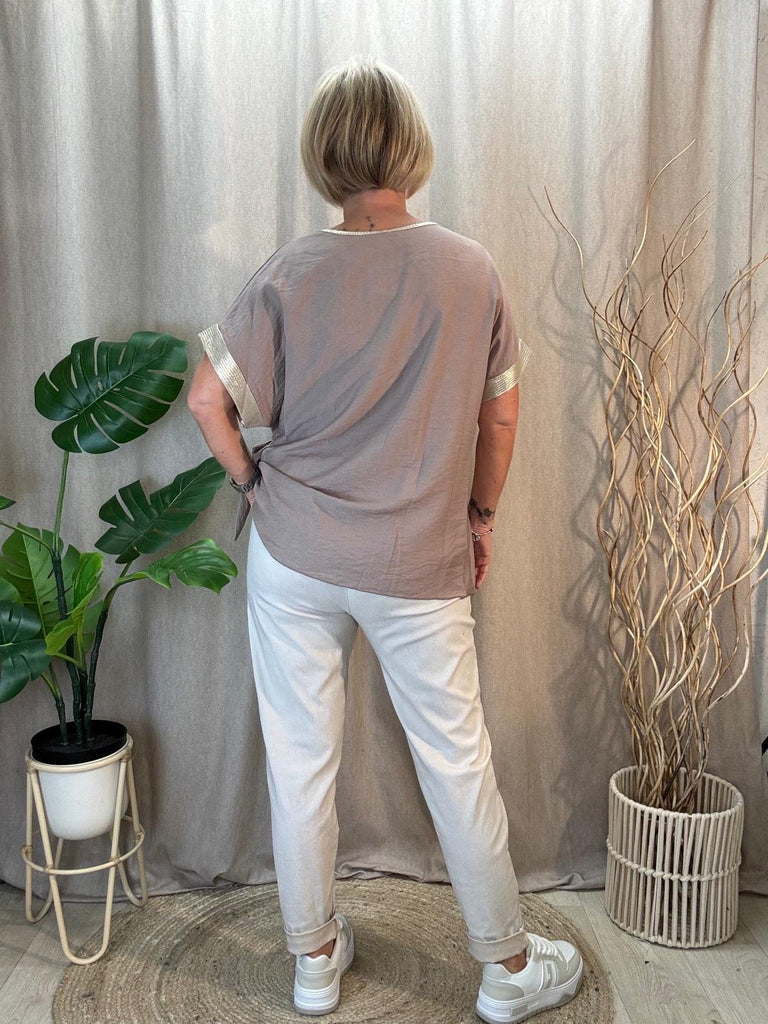 Side Tie Ruched Top With Gold Lurex Trim Be You Lifestyle Boutique