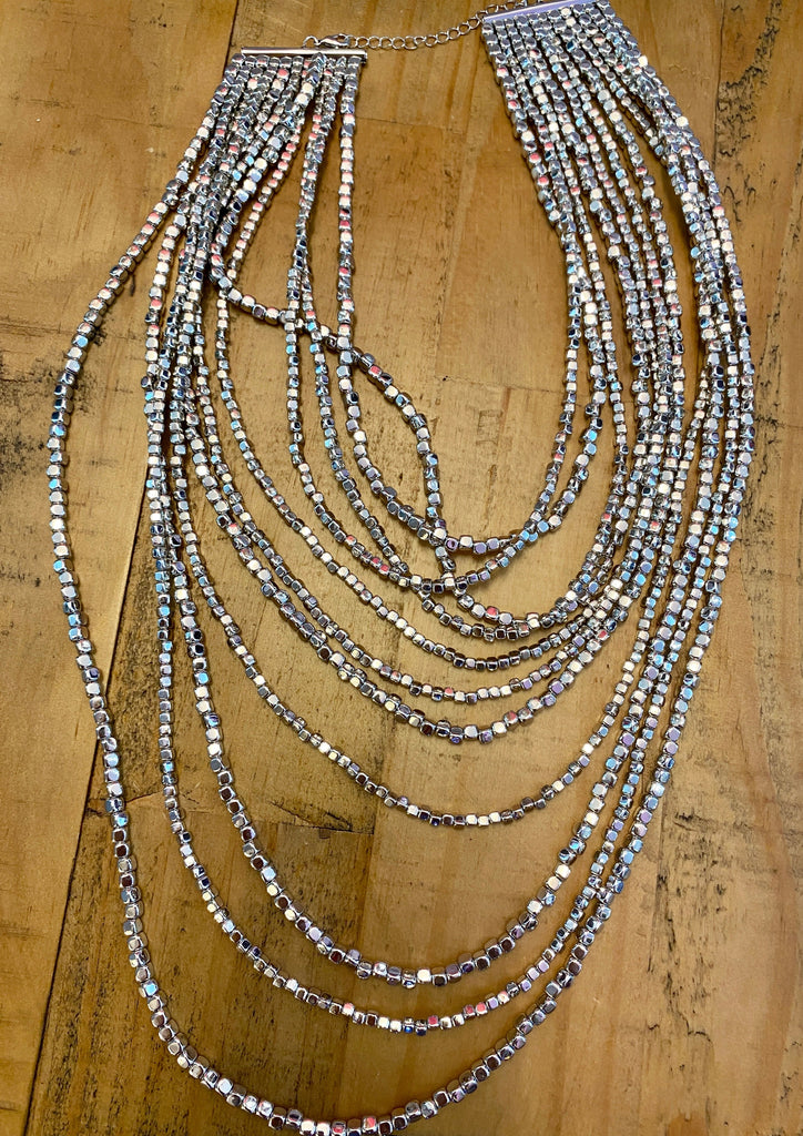 Silver Bead Multi Strand Statement Necklace Be You Lifestyle Boutique