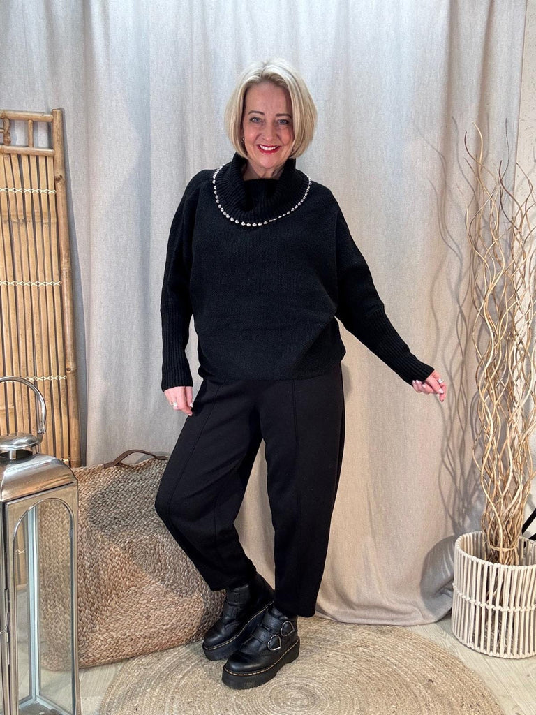 Silver Beads Cowl Neck Black Jumper Be You Lifestyle Boutique One Size