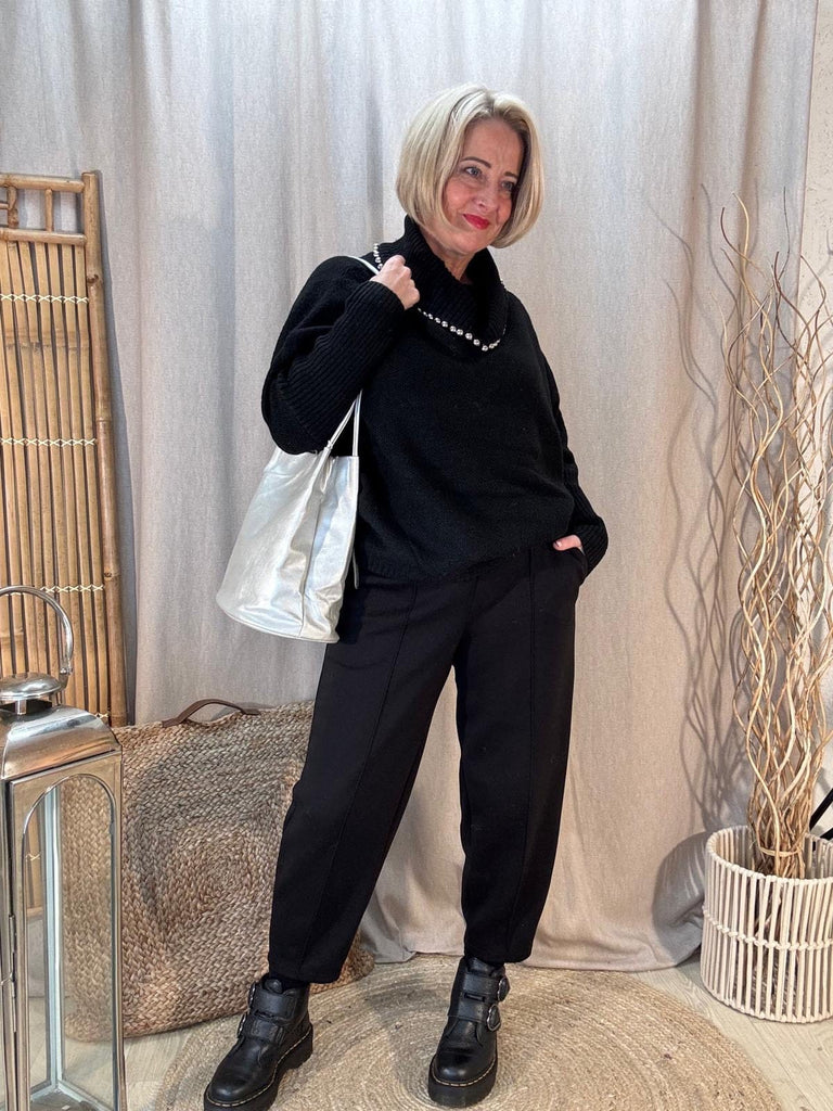 Silver Beads Cowl Neck Black Jumper Be You Lifestyle Boutique One Size