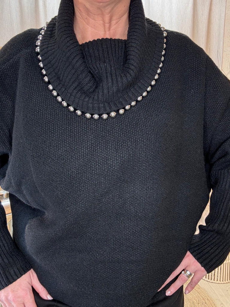 Silver Beads Cowl Neck Black Jumper Be You Lifestyle Boutique One Size