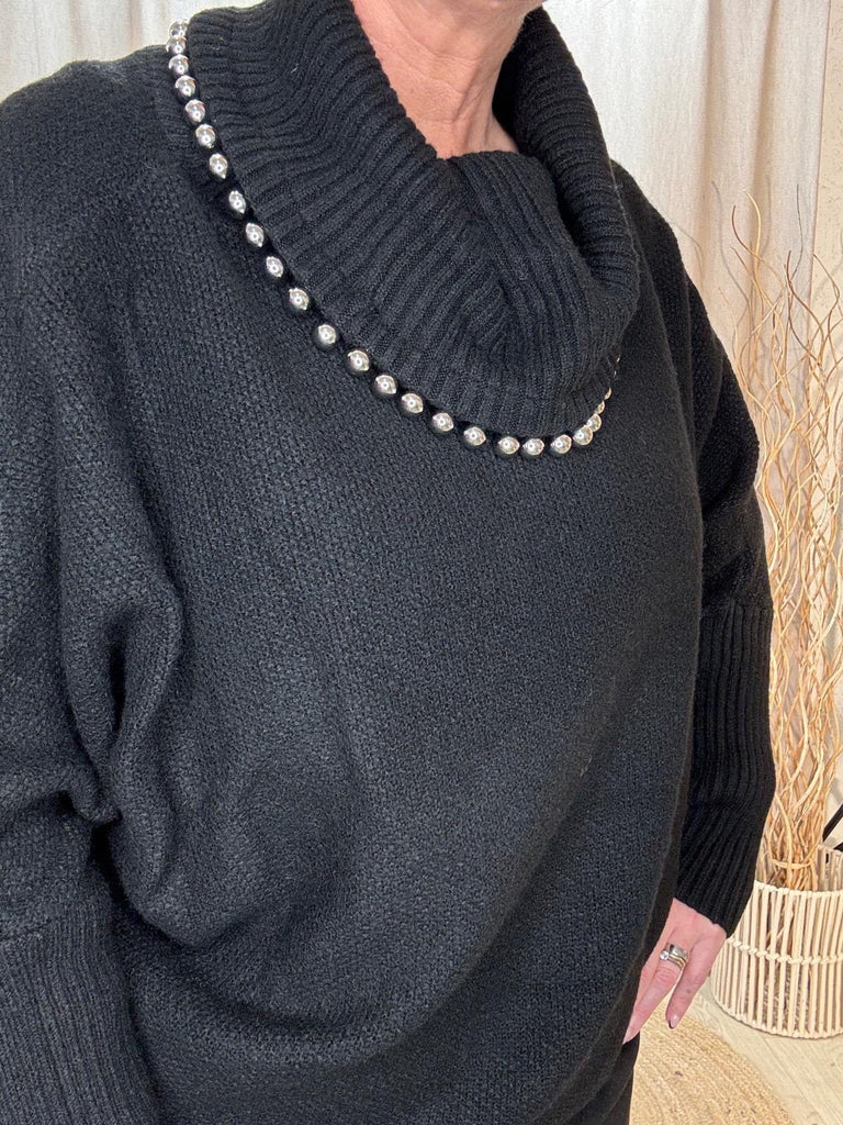 Silver Beads Cowl Neck Black Jumper Be You Lifestyle Boutique One Size