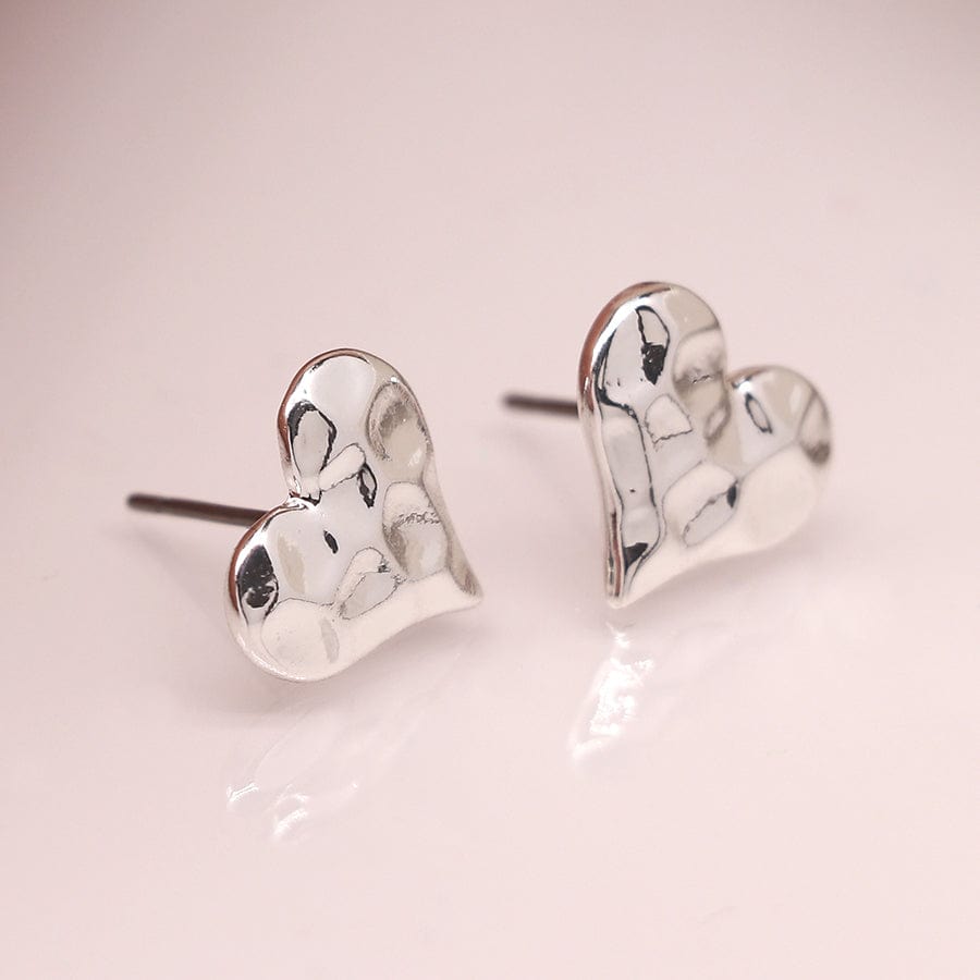 Silver Hammered Heart Stud Earrings By POM Gift 01416 POM
