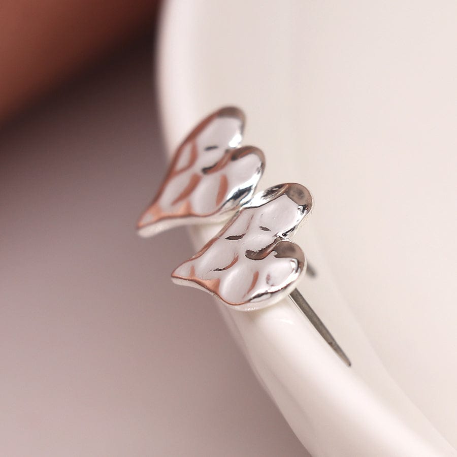 Silver Hammered Heart Stud Earrings By POM Gift 01416 POM