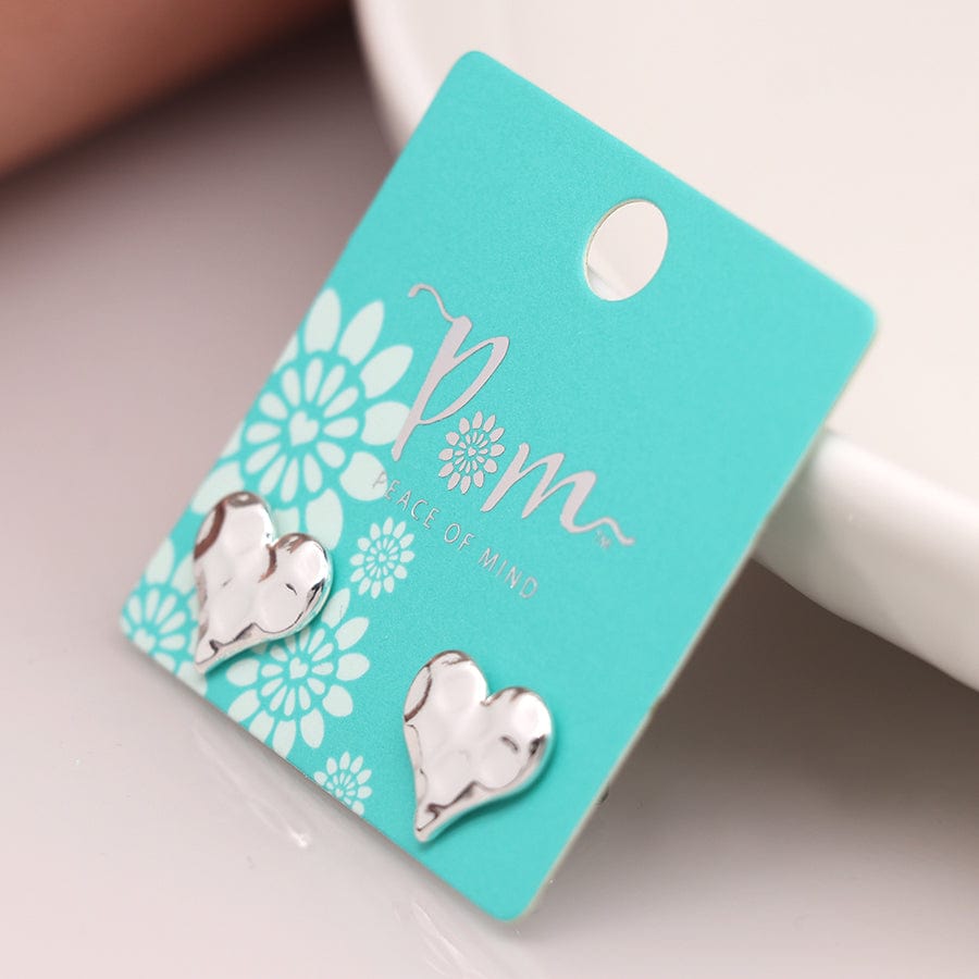 Silver Hammered Heart Stud Earrings By POM Gift 01416 POM