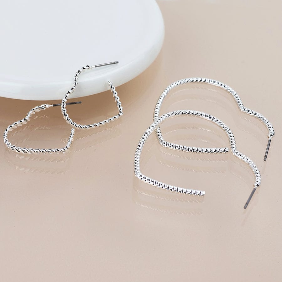 Silver Plated 2 Pairs Heart Hoop Earrings By Pom 04584 POM