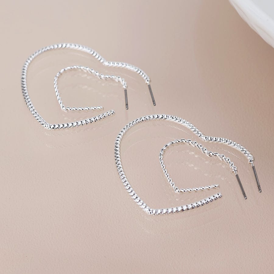 Silver Plated 2 Pairs Heart Hoop Earrings By Pom 04584 POM
