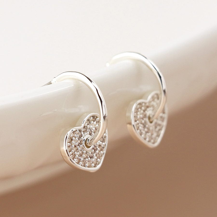 Silver Plated C-Post Crystal Heart Charm Earrings  By POM 04434 POM
