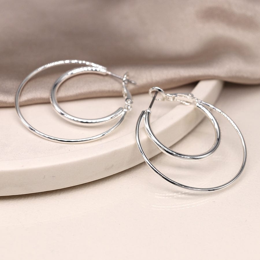 Silver Plated Double Circle Hoop Earrings By POM Gift 04330 POM