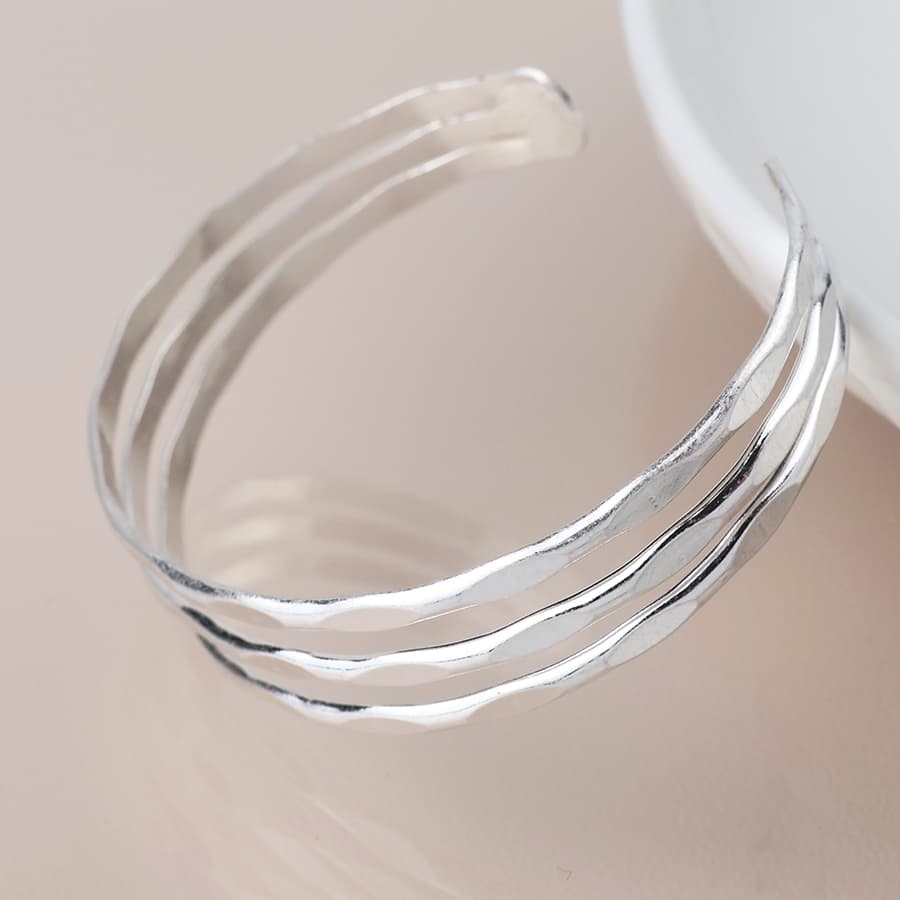 Silver Plated Hammered Open Bangle by POM Gift 04538 POM