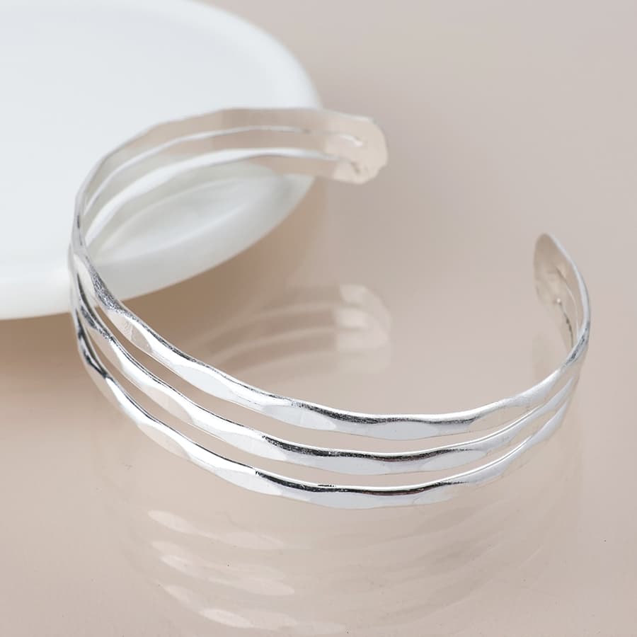 Silver Plated Hammered Open Bangle by POM Gift 04538 POM