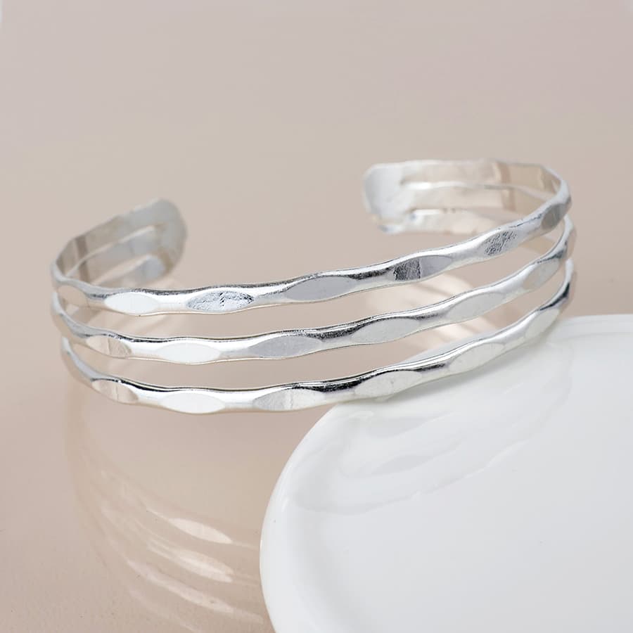 Silver Plated Hammered Open Bangle by POM Gift 04538 POM