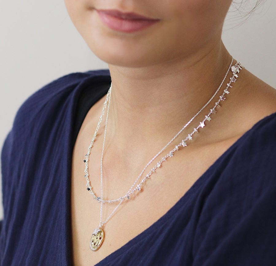 Silver Plated Multi Star & Tiny Bead Chain Necklace By POM Gift 04193 POM