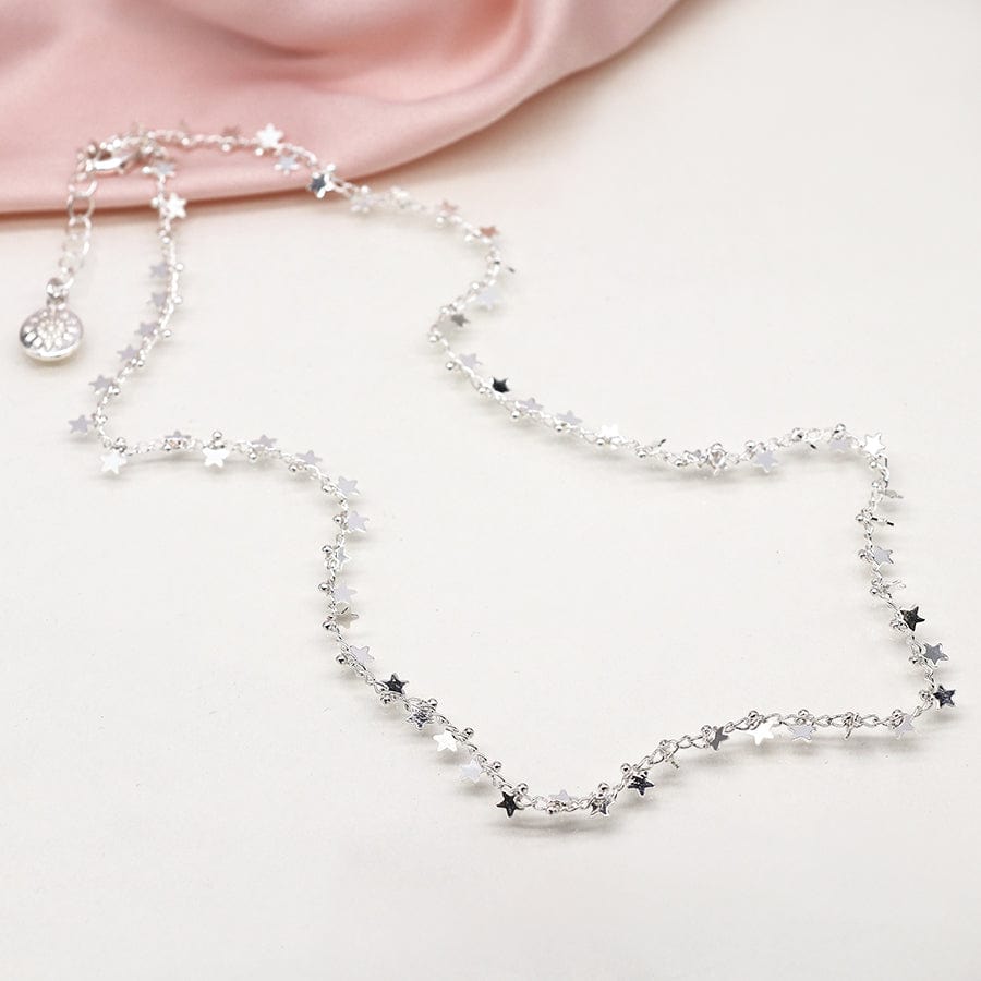 Silver Plated Multi Star & Tiny Bead Chain Necklace By POM Gift 04193 POM