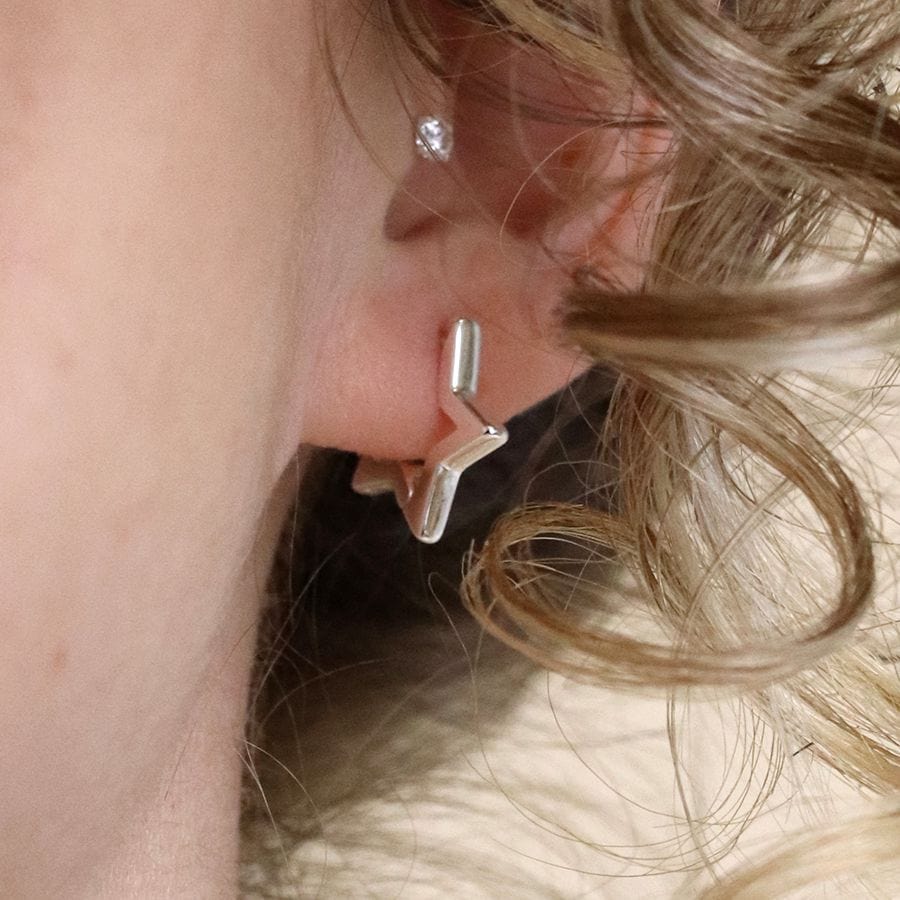 Silver Plated Star Sleeper  Earrings By POM Gift 03716 POM