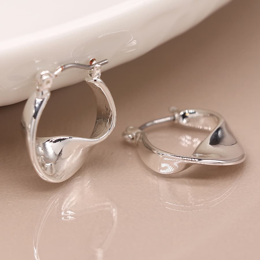 Silver Plated Twisted Hoop Earrings By Pom 03869 POM