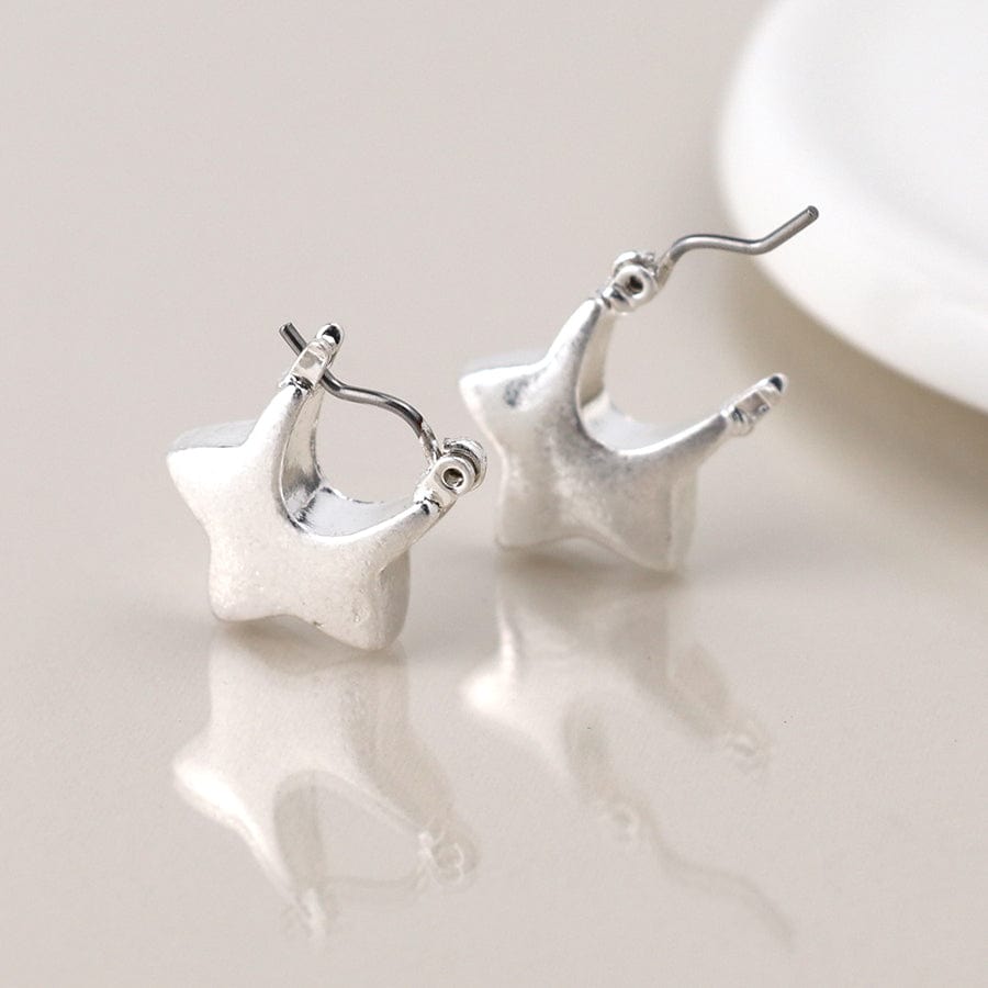 Silver Plated Worn Chunky Star Earrings By POM 04515 POM