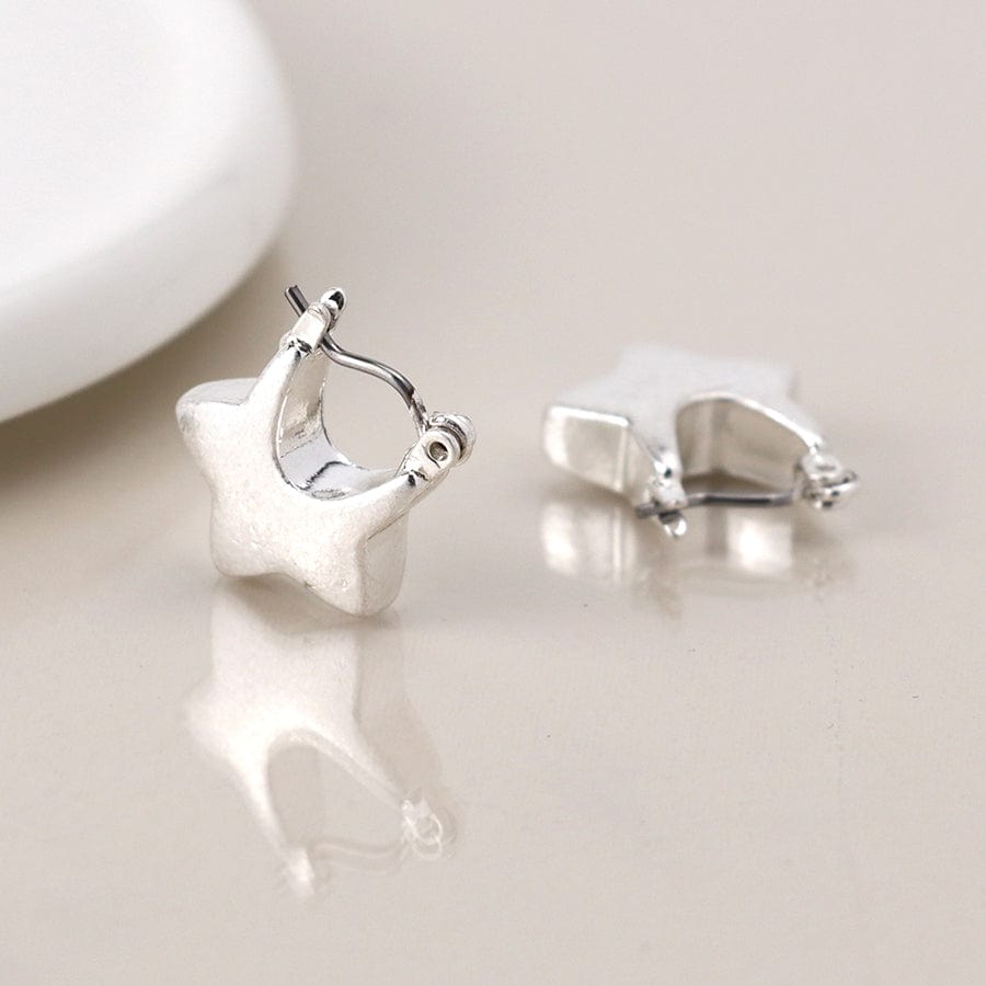 Silver Plated Worn Chunky Star Earrings By POM 04515 POM