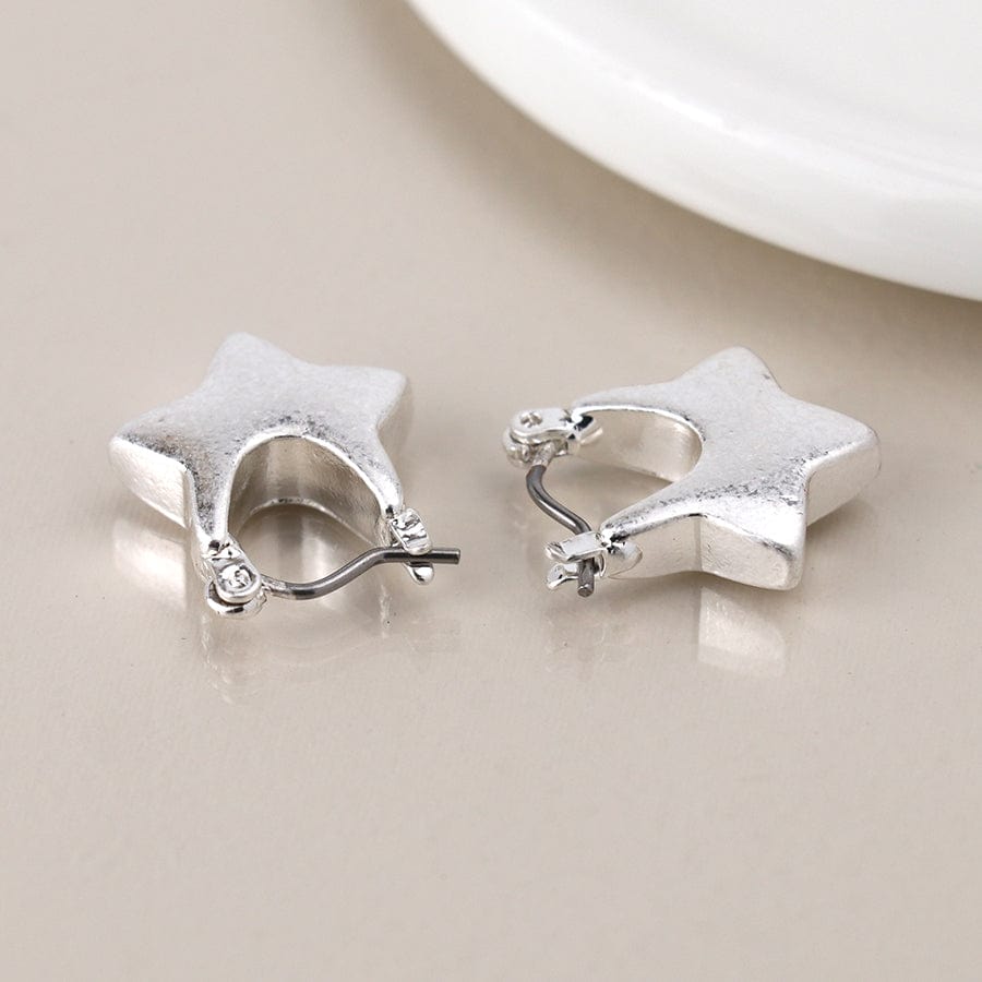 Silver Plated Worn Chunky Star Earrings By POM 04515 POM