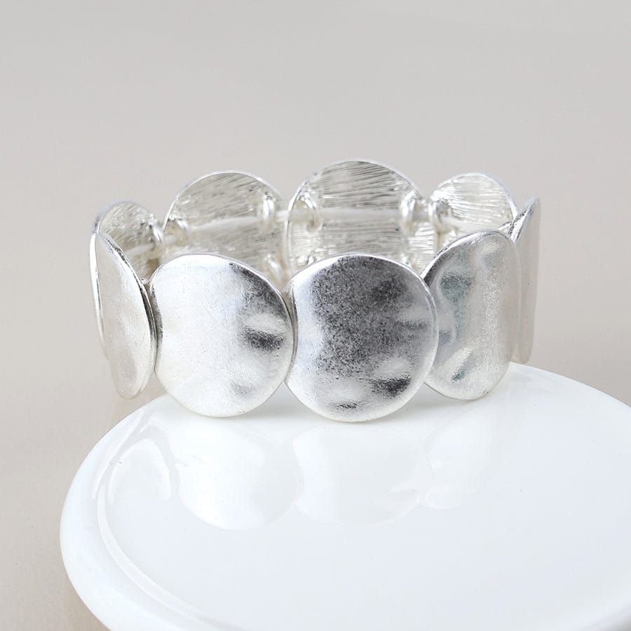 Silver Plated Worn Disc Stretch Bracelet By POM Gift 04546 POM