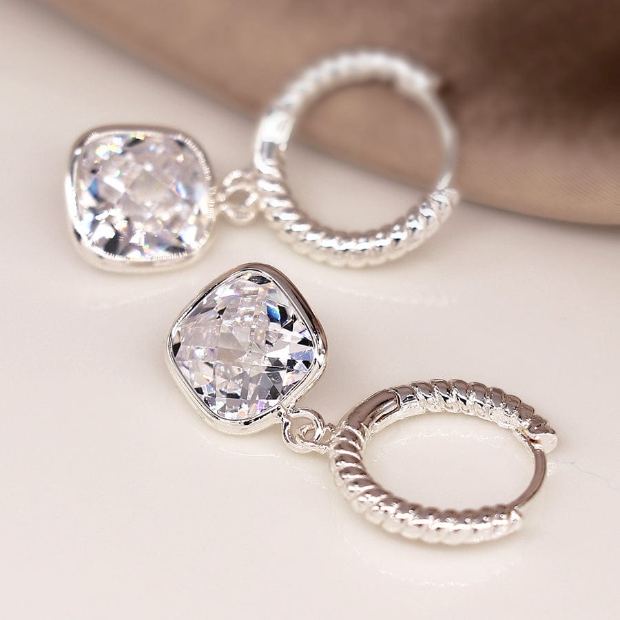 Silver Rope Twist Crystal Hoop Earrings By POM Gift 03926 POM