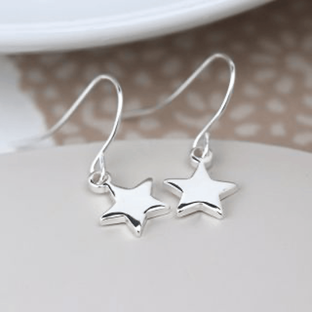 Silver Star Dangle Earrings By POM Gift 01882 POM