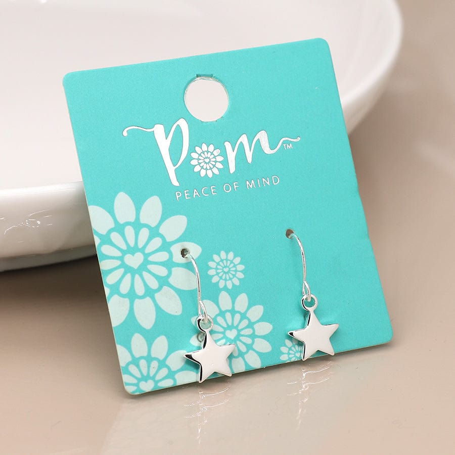 Silver Star Dangle Earrings By POM Gift 01882 POM
