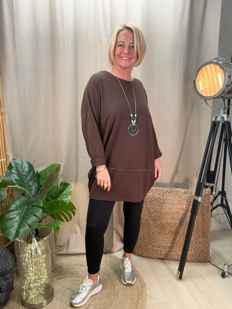 Silver Stitch Soft Knit Jumper Top Be You Lifestyle Boutique One size / Chocolate