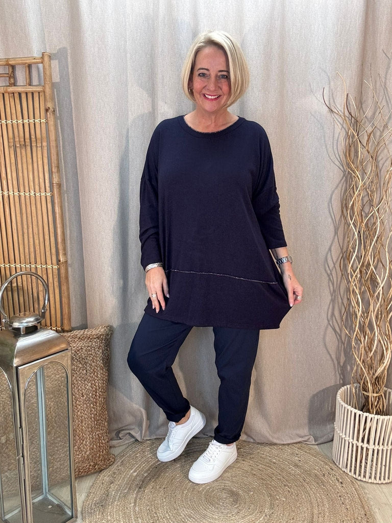 Silver Stitch Soft Knit Jumper Top Be You Lifestyle Boutique One size / Navy