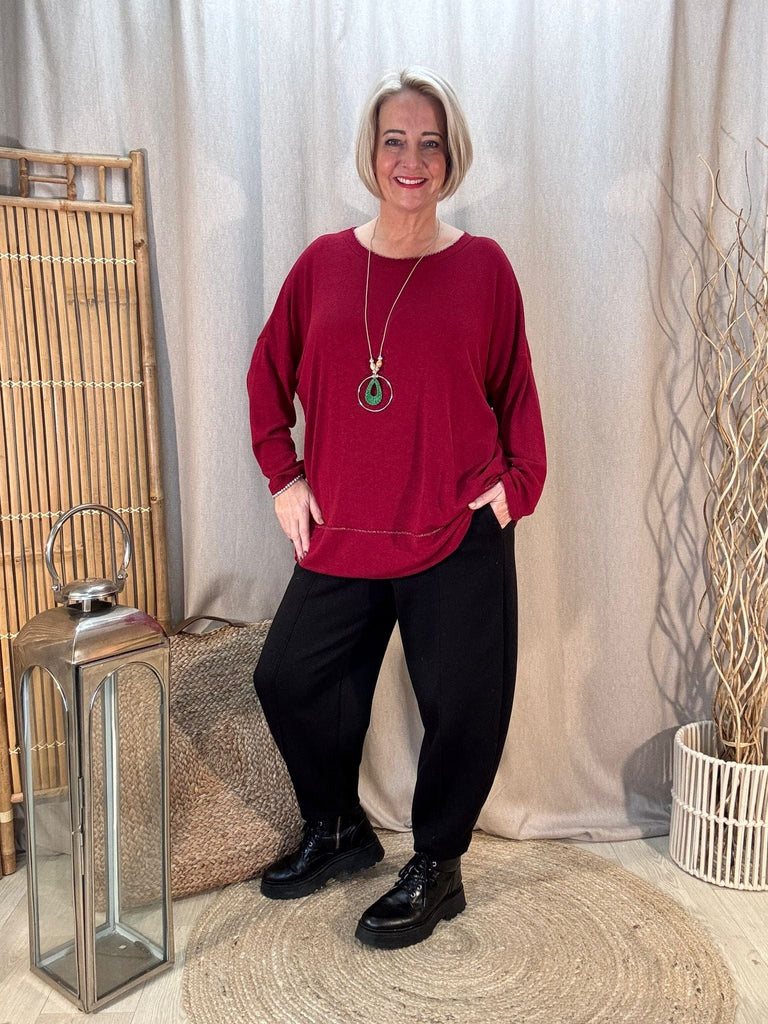 Silver Stitch Soft Knit Jumper Top Be You Lifestyle Boutique One size / Burgundy